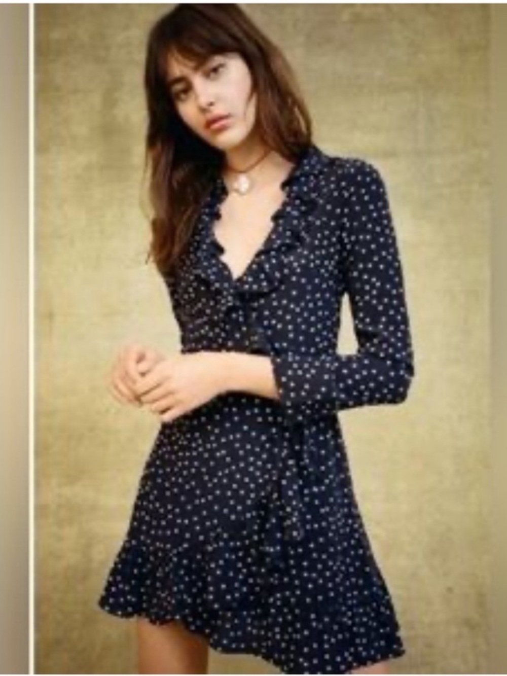Realization Par dark navy blue star print silk mini dress, size XS